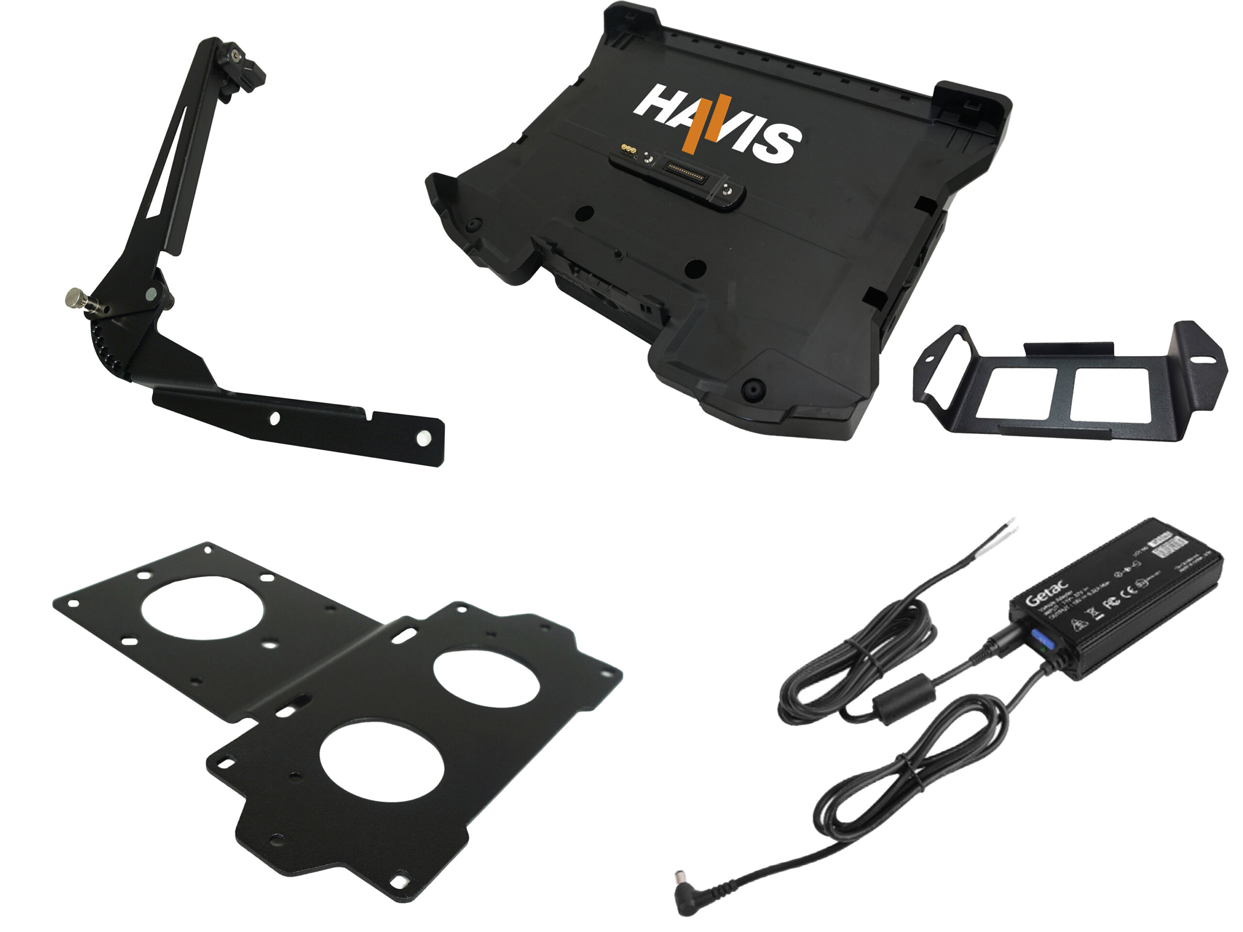 Package – Docking Station for Getac S510 Laptop with Getac Power Supply with Bare Wire, Power Supply Mounting Bracket & Screen Support