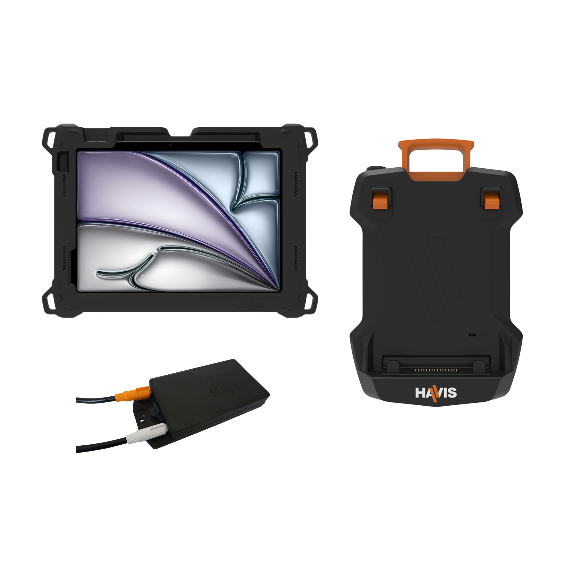 Package – DS-TAB-401 Docking Station, TC-411 Tablet Case with Touch ID Accommodation, & Havis DC Power Supply for Apple iPad Air 11” (4th-5th Gen, M2-M4)