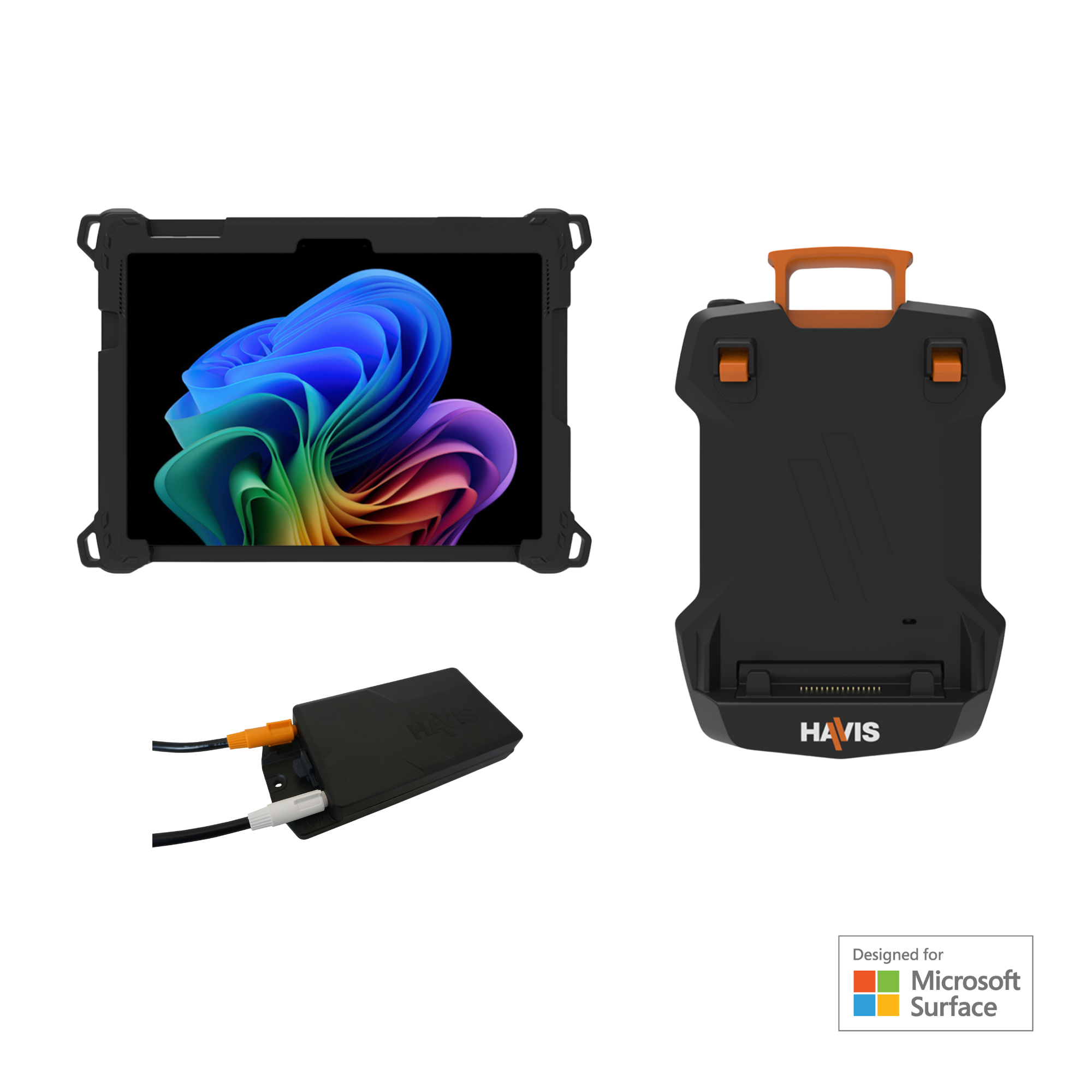 Package – DS-TAB-401-MSFT Docking Station, TC-401 Tablet Case, and Havis DC Power Supply for Microsoft Surface Pro 9, 10, 11, & 12th Edition
