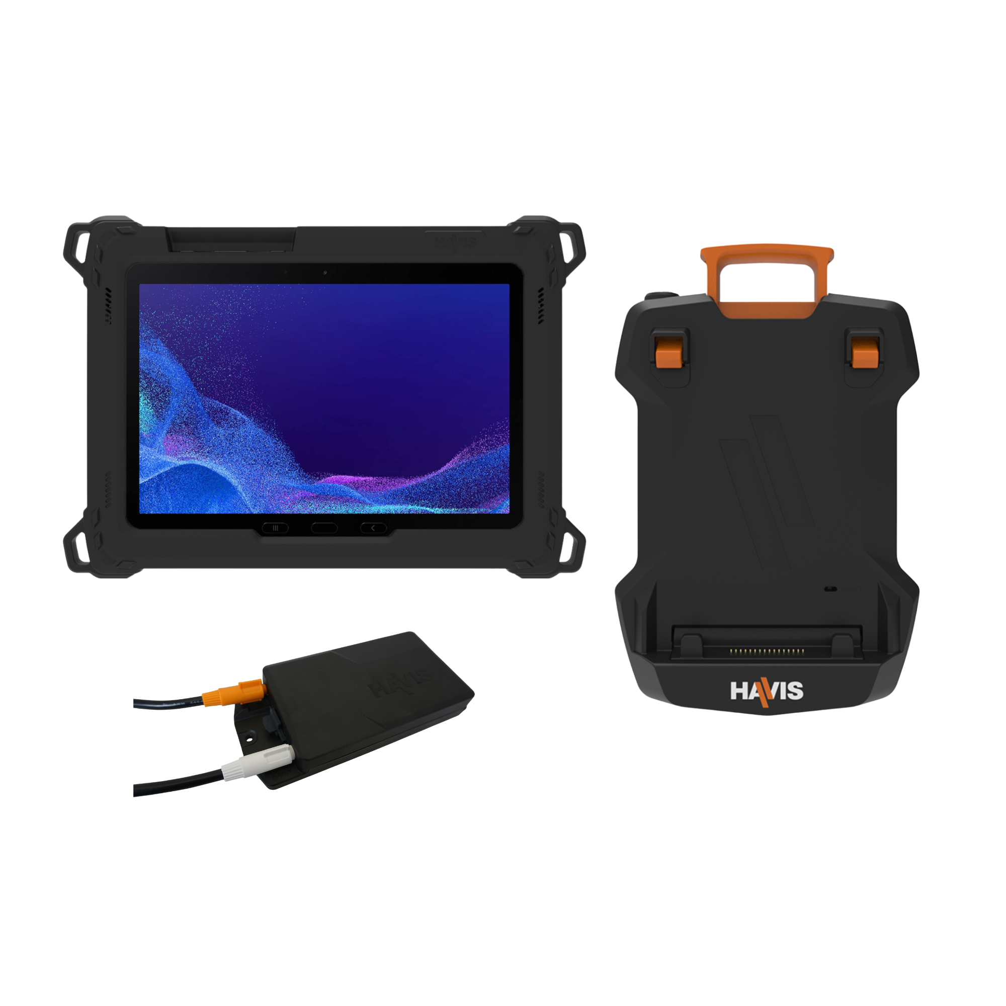 Package – DS-TAB-401 Docking Station, TC-407 Tablet Case, and Havis DC Power Supply for Samsung Tab Active4 Pro & Active5 Pro